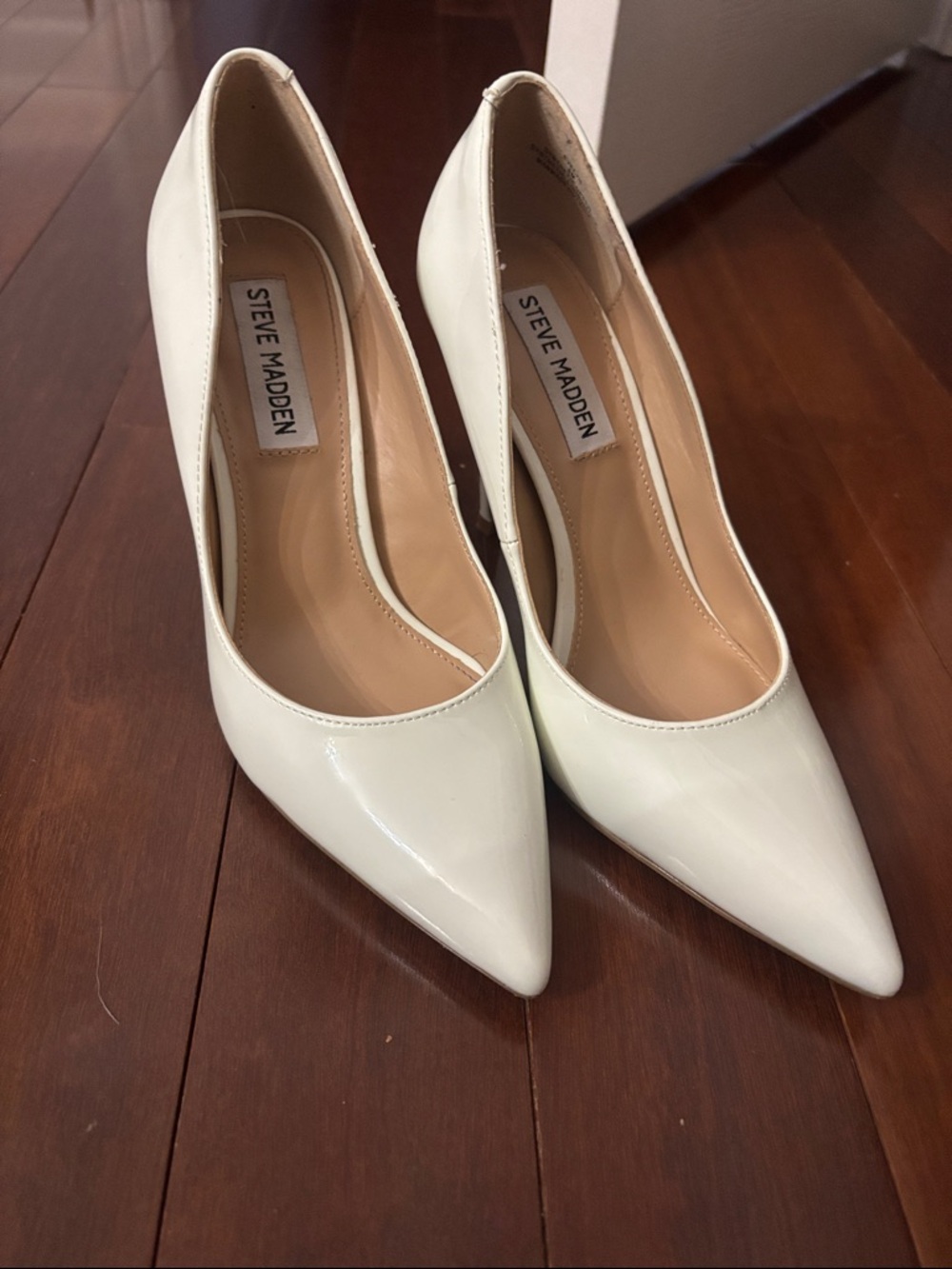 Steve Madden Cream Patent Pointed-Toe Pumps